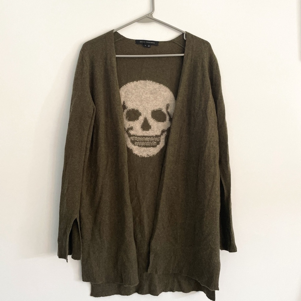 Skull Cashmere 100% Cashmere Olive Green Cardigan